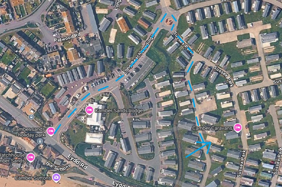 Map showing directions to Sussex Park 143